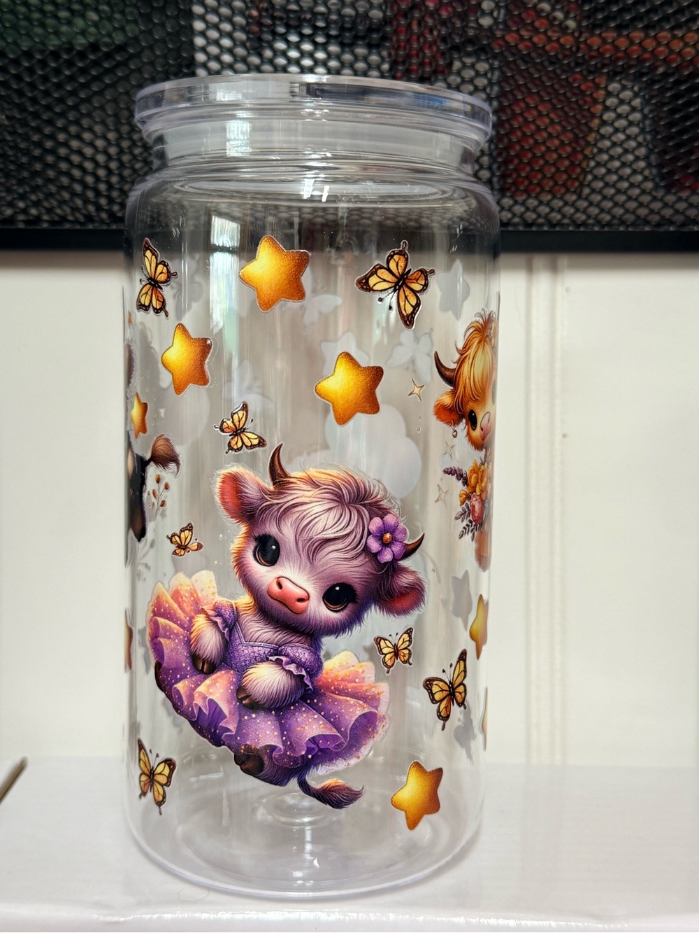 16 oz Acrylic plastic tumbler UV DTF Purple Ballerina Calf Decorative Clear